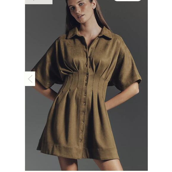 Anthropologie The Tobie Faux-Suede Mini Shirt Dress by Exquise XXS Petite